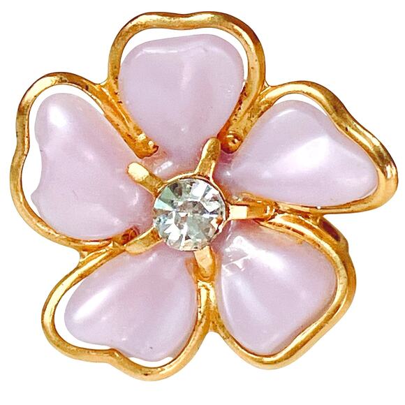 Vintage 1950s Pink Moonglow Floral Screw Back Earrings Gold Tone Feminine Pastel - Picture 4 of 11